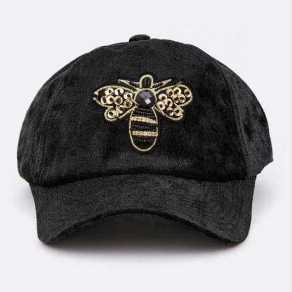 J.Elise Boutique Lavender Golden Bee Patch Distressed Velour Baseball Cap - Picture 7 of 12